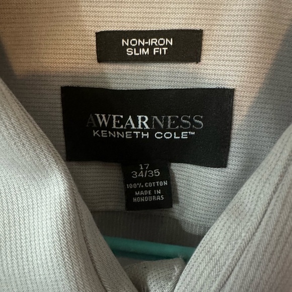 Men’s long sleeve button up Kenneth Cole Large/34/35 17 grey dress shirt - Picture 11 of 15